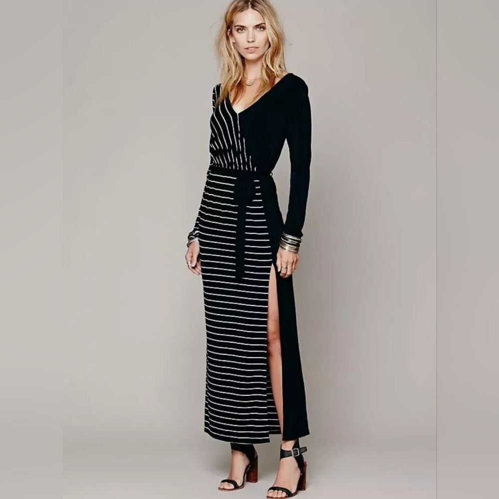 Free People New Romantics Striped Maxi Dress | Size M | Faux Wrap | No Belt
